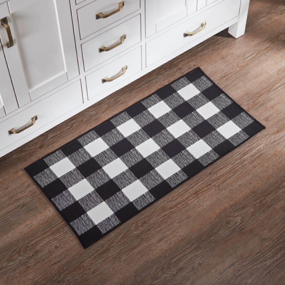 Farmhouse Buffalo Plaid Rug Black White Classic Floor Mat Country Primitive